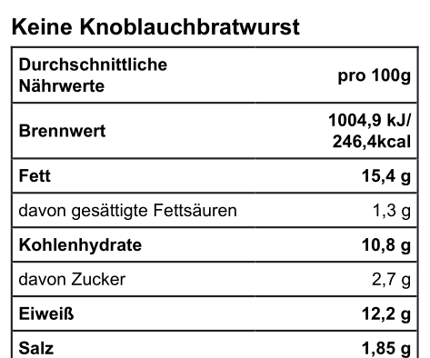 Keine Knoblauchbratwurst - 250g